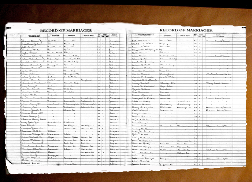 Marriage Register at Pennsylvania State Archives