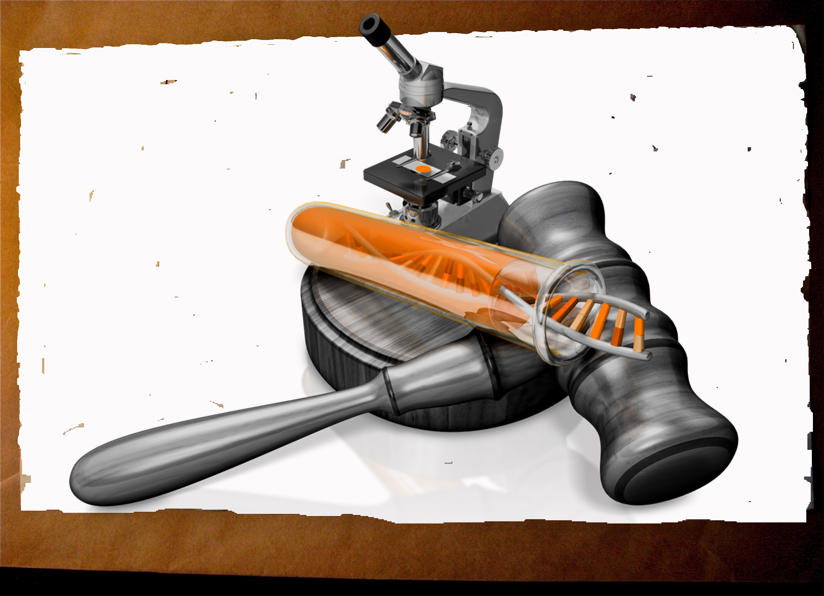 DNA evidence: Gavel, microscope & vial