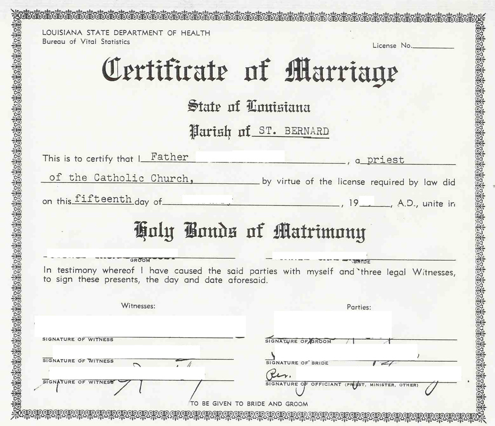 Evidence Explained | Parish-level Certificate of Marriage from the Louisiana Department of Health