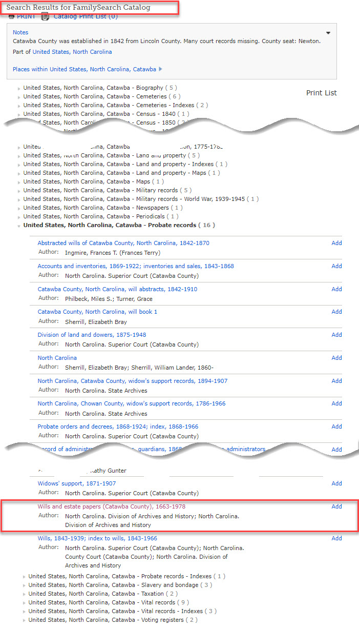 FamilySearch Catalog Search Results for Catawba County