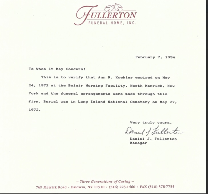 Letter from funeral home