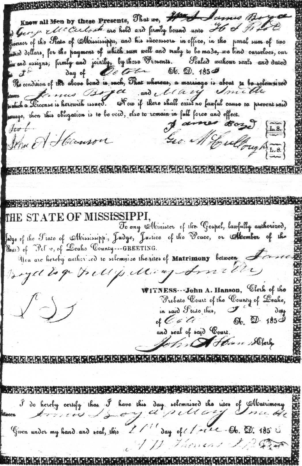 James Boyd & Mary Smith Marriage record