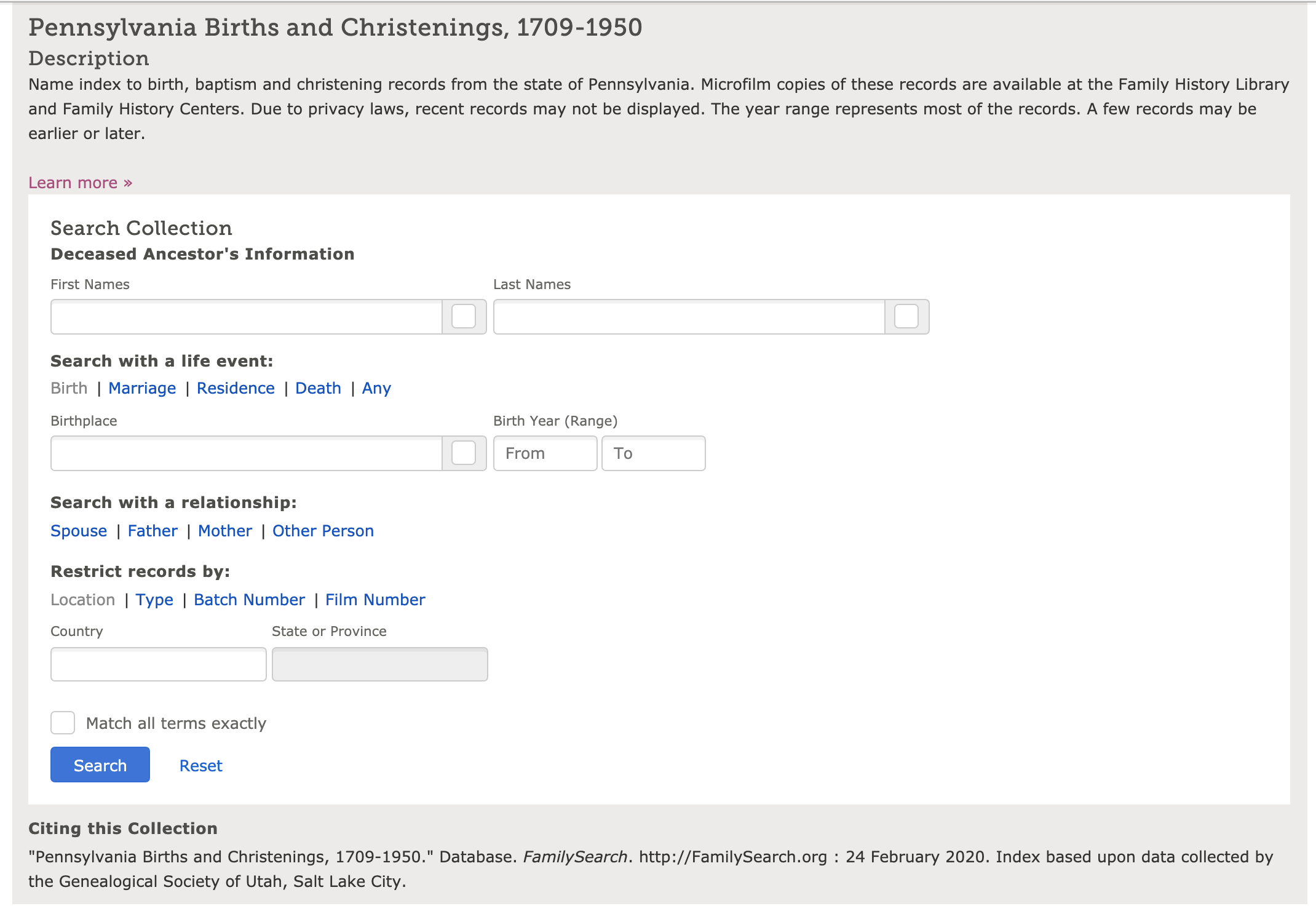 Pennsylvania Births and Christenings, 1709-1950